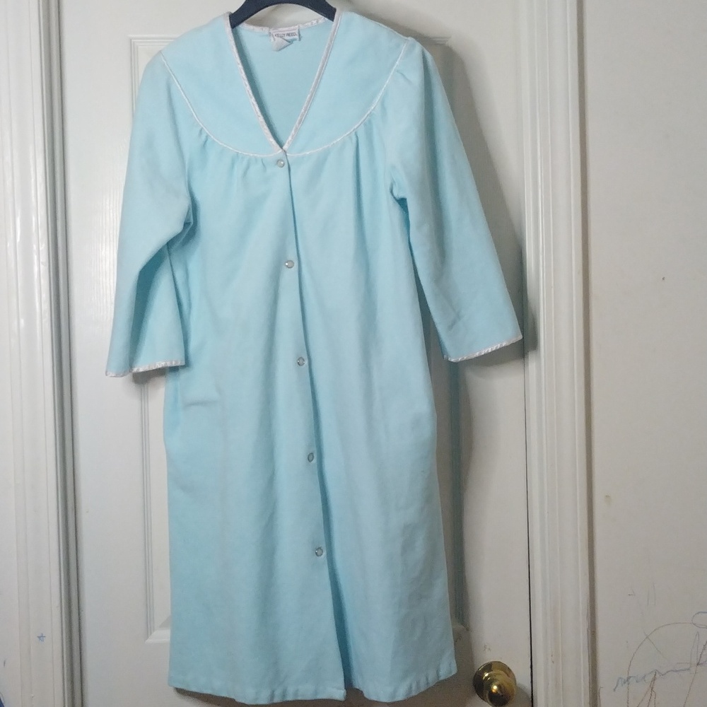 Vtg KELLY REED Blue long‎ sleeve snap front robe with pockets Size Medium